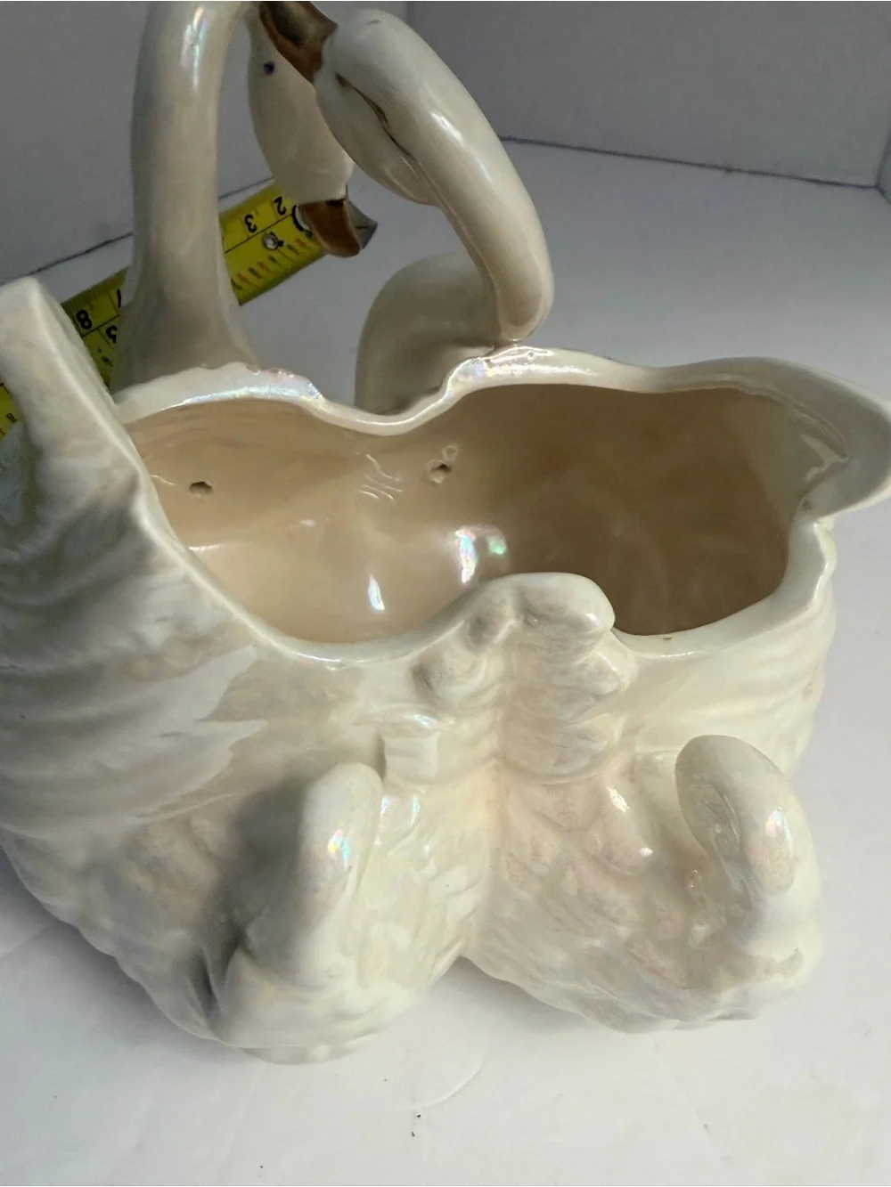 Porcelain Swan Planter with Pink Roses and Gold Accents - Picture 5 of 7